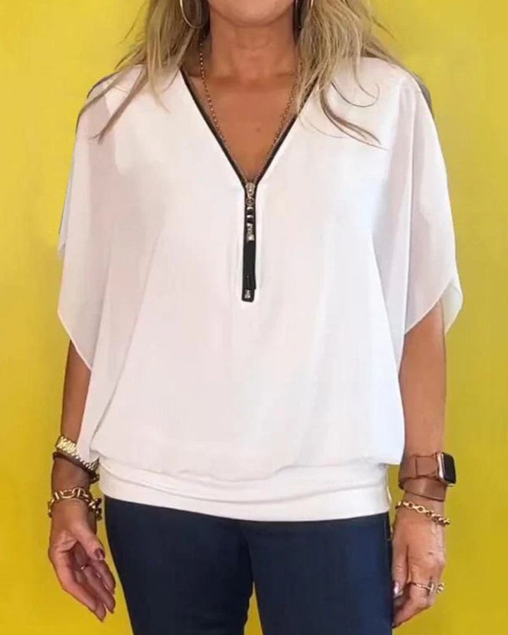 ANARA - Chiffon Zip-up Top